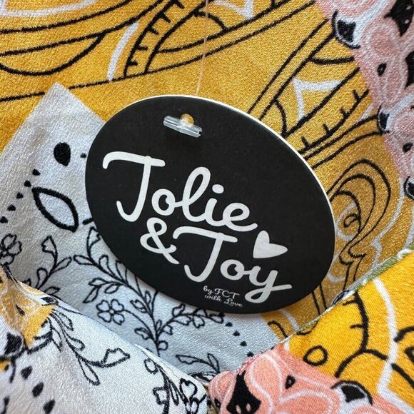 NWT Jolie & Joy Blouse Cropped Tie Front Ruffle Patchwork Gypsy Boho Festival LG - Picture 9 of 11